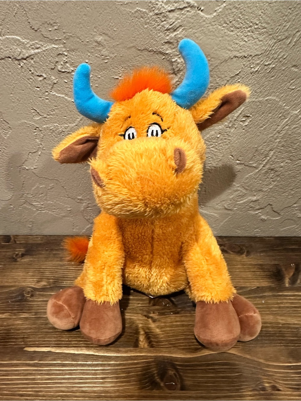 Dr.Seuss Orange Plush Horned Cow with Blue Horns